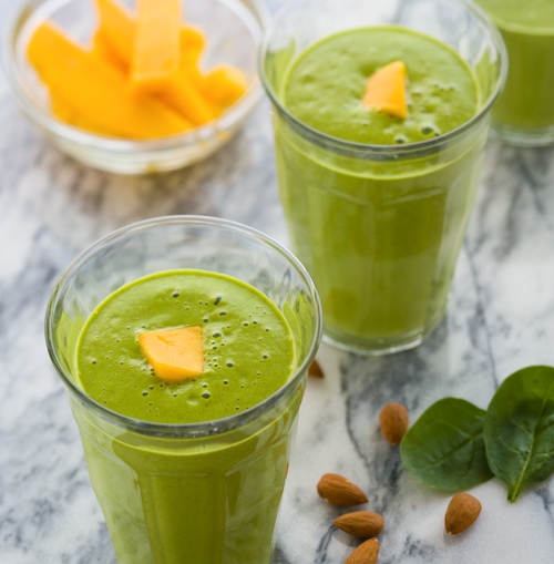 Tropical Green Smoothie made with mango, almond milk and spinach